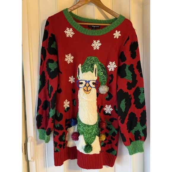 33 Degrees Women’s Size S Lama Ugly Christmas Sweater Multicolor Animal Print - Picture 1 of 8